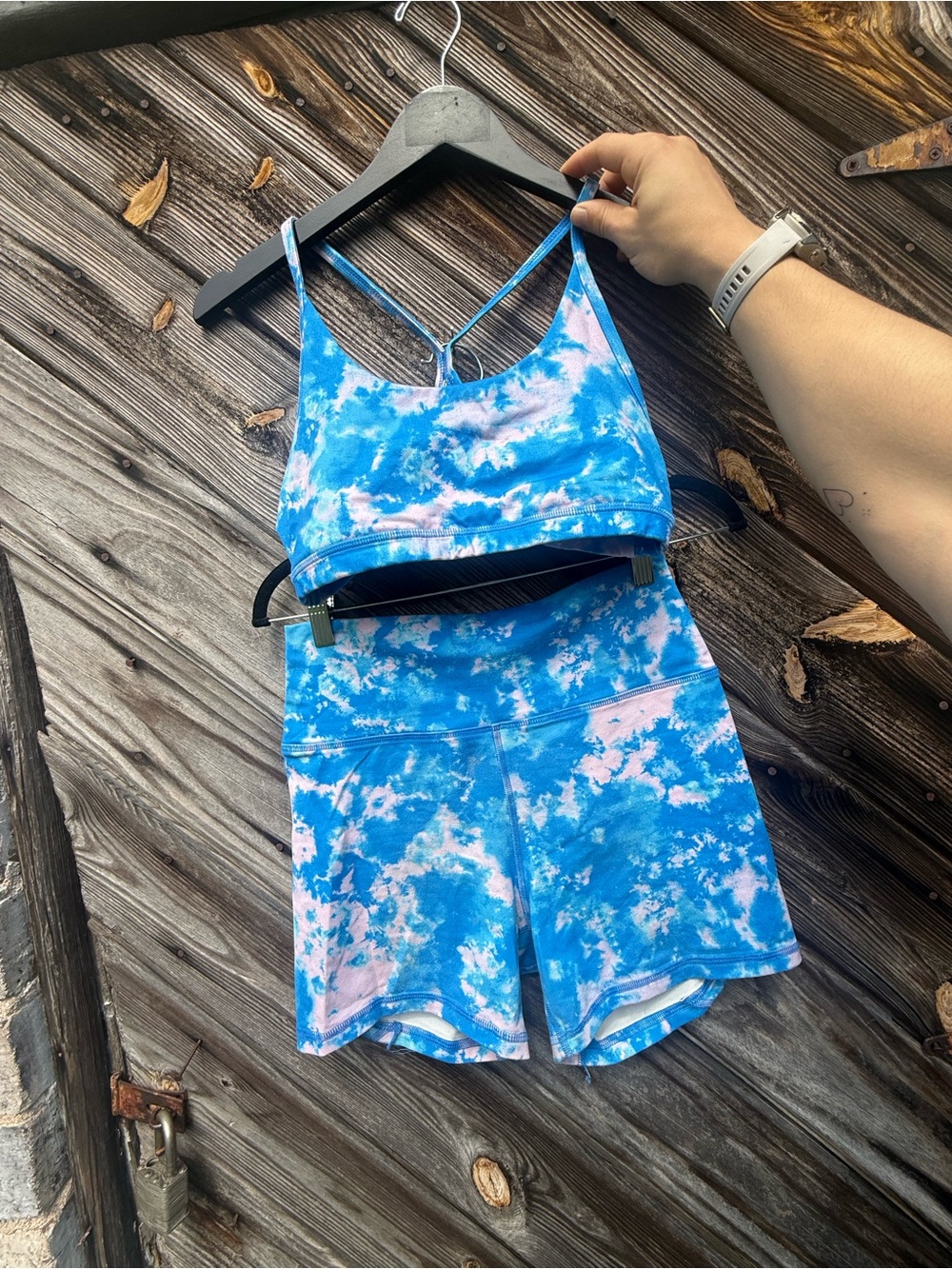 Fleo Blue & Pink Tie-Dye Sports Bra and Shorts Set